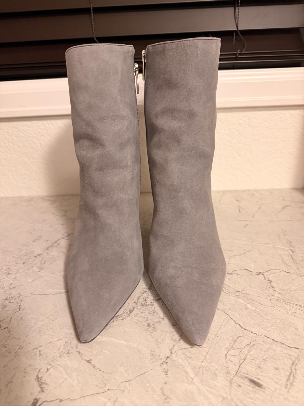 Women's Grey Suede Pointed Toe Ankle Boots
